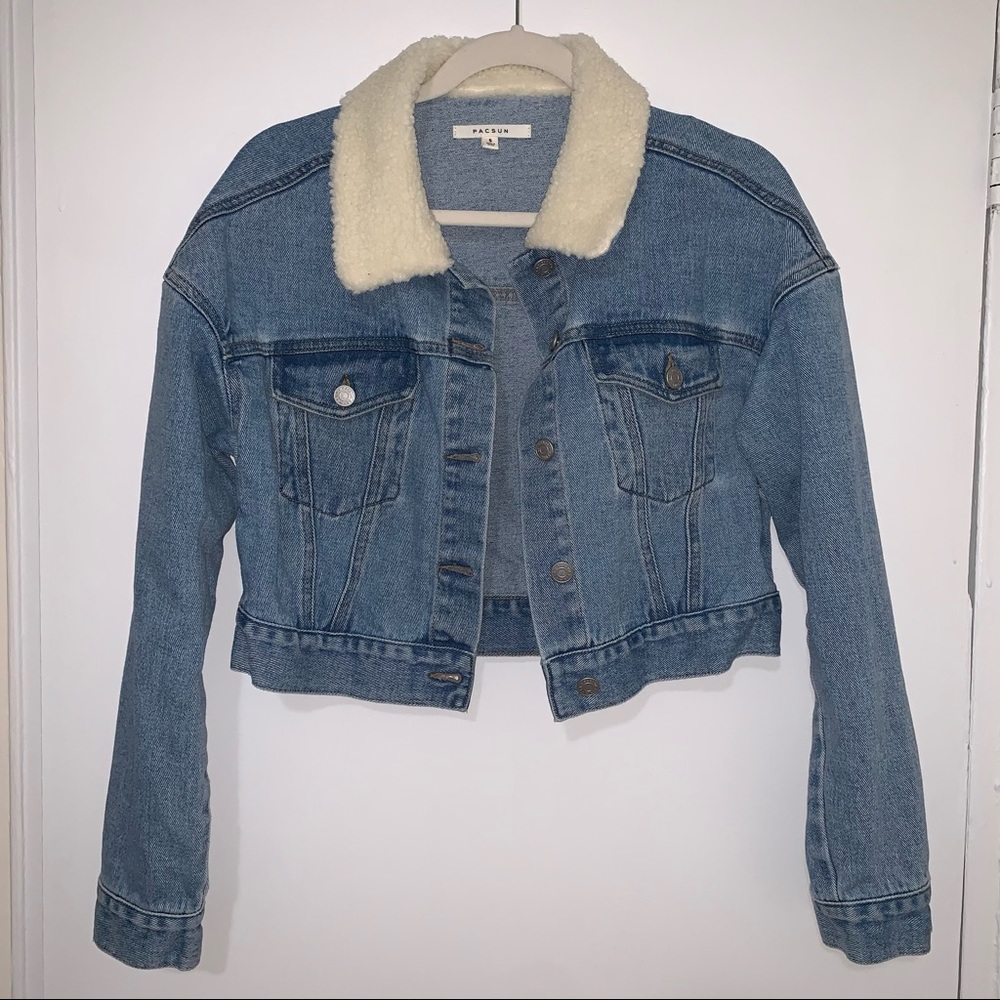 Pacsun cropped Sherpa denim trucker jacket